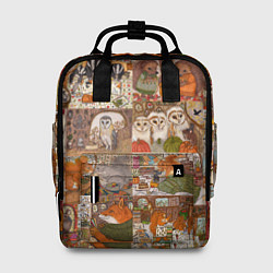 Рюкзак женский Коллаж из сказочных зверей - совы, белки, ёжики, цвет: 3D-принт