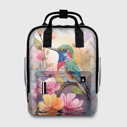 Рюкзак женский Колибри и цветы - акварель, цвет: 3D-принт
