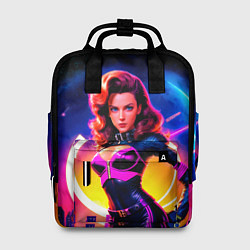 Рюкзак женский Девушка в неоновом комбинезоне на фоне ночного гор, цвет: 3D-принт
