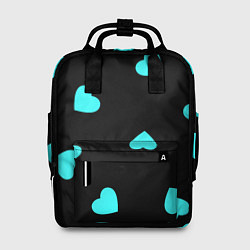 Рюкзак женский С голубыми сердечками на черном, цвет: 3D-принт