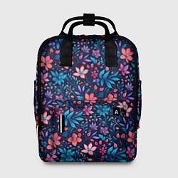 Рюкзак женский Цветочный паттерн в синих и сиреневых тонах, цвет: 3D-принт