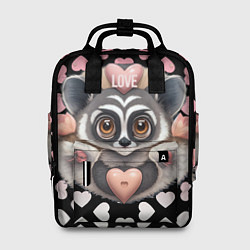Рюкзак женский Лемур и сердечки с надписью love, цвет: 3D-принт