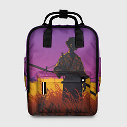 Рюкзак женский Самурай на закате - фиолетовый, цвет: 3D-принт