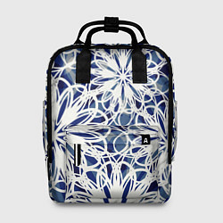 Рюкзак женский Стилизованные цветы абстракция синее-белый, цвет: 3D-принт