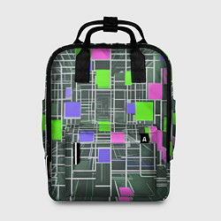 Рюкзак женский Белые полосы и разноцветные квадраты, цвет: 3D-принт