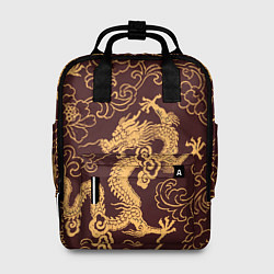 Женский рюкзак Черно-золотая гравюра дракона