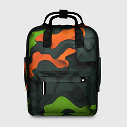 Рюкзак женский Зеленые и оранжевые кляксы, цвет: 3D-принт