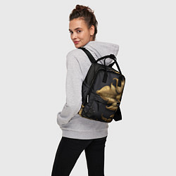 Рюкзак женский Золотые объемные листья на черном фоне, цвет: 3D-принт — фото 2