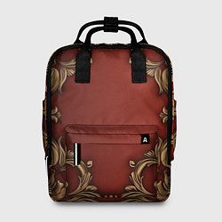 Женский рюкзак Золотые объемные узоры на красном фоне лепнина