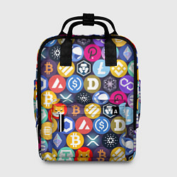 Рюкзак женский Криптовалюта Биткоин, Эфириум, Тетхер, Солана патт, цвет: 3D-принт