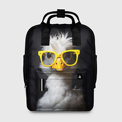 Рюкзак женский Белый гусь в желтых очках на черном фоне, цвет: 3D-принт