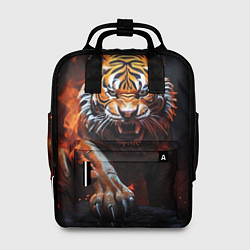 Рюкзак женский Злой тигр в огне рычит и нападает, цвет: 3D-принт