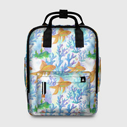 Рюкзак женский Золотая рыбка и кораллы акварельные, цвет: 3D-принт