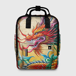 Рюкзак женский Дракон на фоне солнца и сакуры - граффити, цвет: 3D-принт