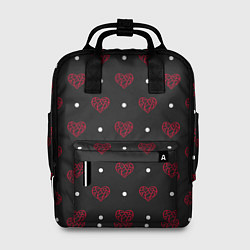 Рюкзак женский Красные сердечки и белые точки на черном, цвет: 3D-принт