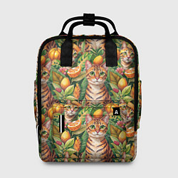 Рюкзак женский Бенгальский котик в тропических листьях, цвет: 3D-принт