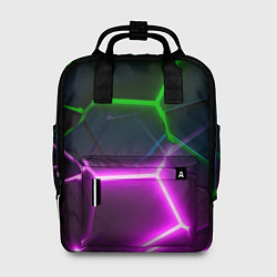 Рюкзак женский Фиолетовые и зеленые неоновые плиты в разломе, цвет: 3D-принт
