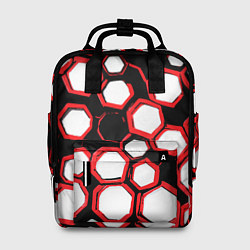 Женский рюкзак Красно-белые шестиугольники на чёрном фоне