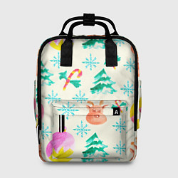 Рюкзак женский Зимний новогодний узор, цвет: 3D-принт