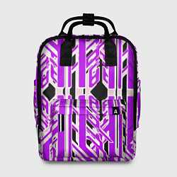 Женский рюкзак Бело-фиолетовые техно полосы на чёрном фоне