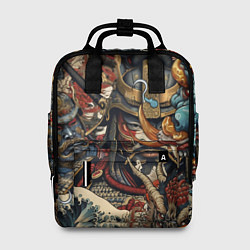 Женский рюкзак Дракон и самурай в стиле татуировки ирезуми