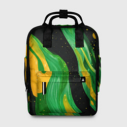 Рюкзак женский Зелено-желтая краска на черном, цвет: 3D-принт