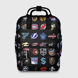 Рюкзак женский Команды НХЛ на черном фоне, цвет: 3D-принт
