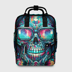 Рюкзак женский Кибер череп в балахоне и очках - нейроарт фантазия, цвет: 3D-принт