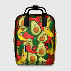 Рюкзак женский Авокадо, бананы, перцы чили улыбаются - паттерн фр, цвет: 3D-принт
