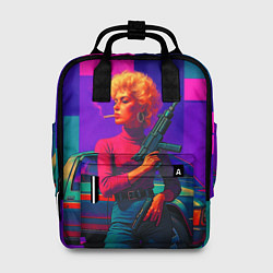 Рюкзак женский Ретровейв девушка с автоматом ретрофутуризм поп-ар, цвет: 3D-принт