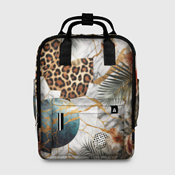 Рюкзак женский Мрамор с цветами и леопардовый узор, цвет: 3D-принт