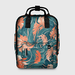 Рюкзак женский Рыже-бирюзовый паттерн с осенними листьями, AI, цвет: 3D-принт