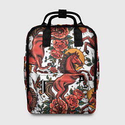 Рюкзак женский Красный конь в стиле татуировки, цвет: 3D-принт
