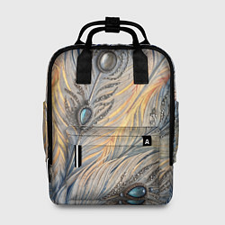 Женский рюкзак Синие перья с самоцветами