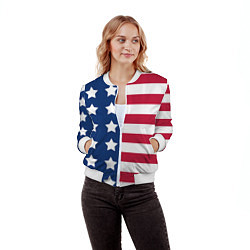 Бомбер женский USA Flag, цвет: 3D-белый — фото 2