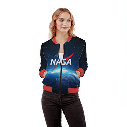 Бомбер женский NASA: Sunrise Earth, цвет: 3D-красный — фото 2