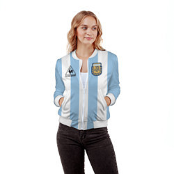 Бомбер женский Марадона Аргентина ретро, цвет: 3D-белый — фото 2