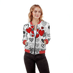 Бомбер женский Сердца, цвет: 3D-красный — фото 2