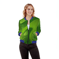 Бомбер женский 3d Green abstract, цвет: 3D-синий — фото 2