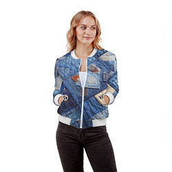 Бомбер женский Vanguard jeans patchwork - ai art, цвет: 3D-белый — фото 2