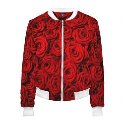 Бомбер женский Красные розы, цвет: 3D-белый