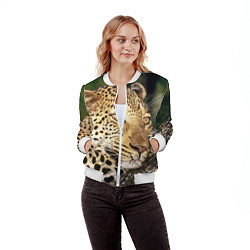 Бомбер женский Леопард в лесу, цвет: 3D-белый — фото 2
