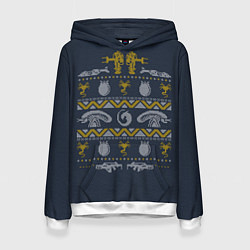 Толстовка-худи женская Новогодний свитер Чужой, цвет: 3D-белый