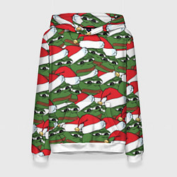 Толстовка-худи женская Sad frog new year, цвет: 3D-белый