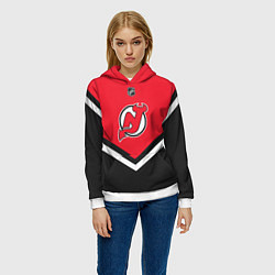 Толстовка-худи женская NHL: New Jersey Devils, цвет: 3D-белый — фото 2