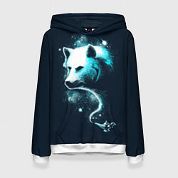 Толстовка-худи женская Галактический волк, цвет: 3D-белый