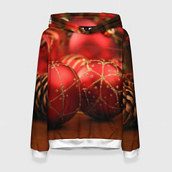 Толстовка-худи женская Красные украшения, цвет: 3D-белый