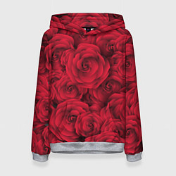 Толстовка-худи женская Красные розы, цвет: 3D-меланж