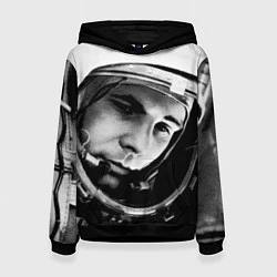 Толстовка-худи женская Гагарин космонавт, цвет: 3D-черный