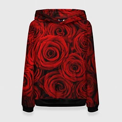 Толстовка-худи женская Красные розы, цвет: 3D-черный
